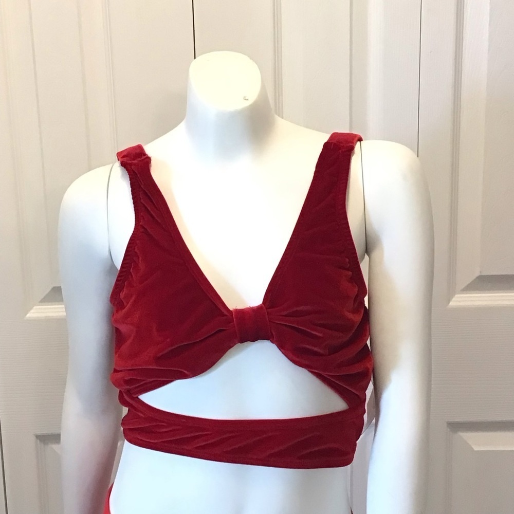 Kandi Kouture Womens Red Velvet Dance Cut Out Bra Top Size TM